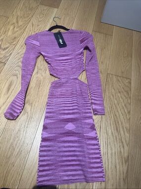 Pink Cutout Ribbed Bodycon Dress